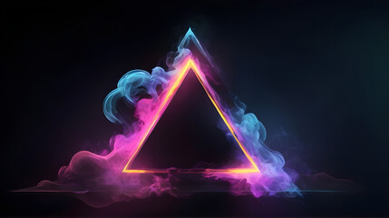 Neon colored foggy and smoky triangle design.  Burning design. 