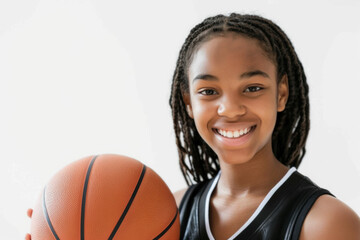  Young Black Girl with Basketball, Sporty and Confident Athlete in the Making