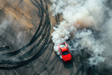 top view of driver drifting car, Automobile