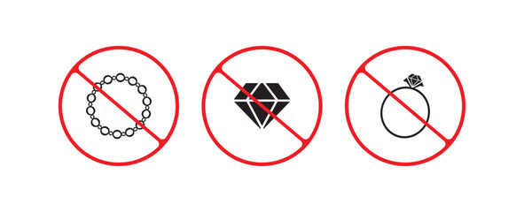 No jewelry forbidden sign vector icon	