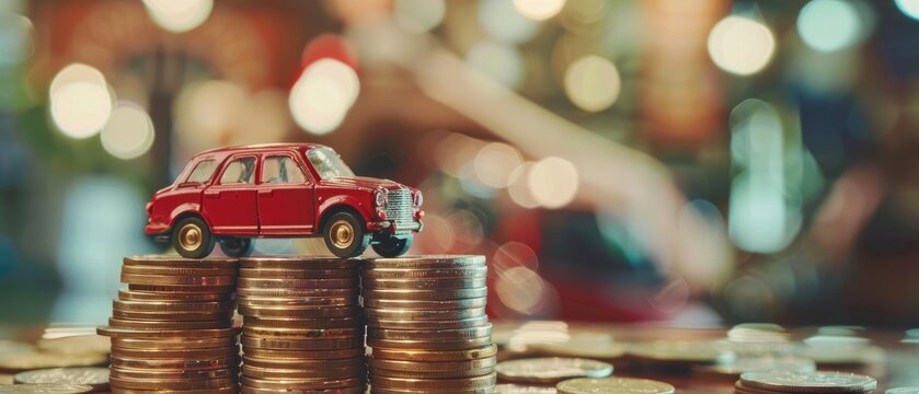 A toy car is sitting on top of a pile of coins by AI generated image