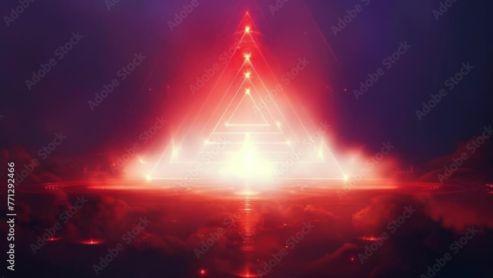 Poster a geometric pattern of triangles and circles forming the sri yantra symbol and representing cosmic e