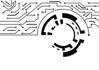 abstract geometric circuit board technology black and white background vector illustration.