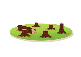 Deforestation leads to a huge loss of biodiversity and is disastrous for humans. Flat style vector illustration. Isolated on white background.