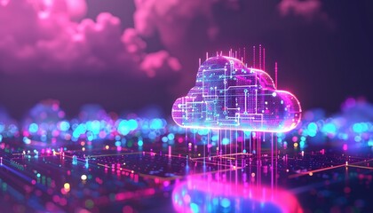 A colorful, futuristic cityscape with a large cloud in the center by AI generated image