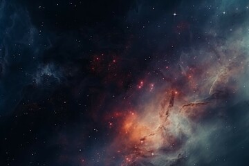 A close up of a nebula in the night sky, with a variety of colors and shapes visible in the composition - obrazy, fototapety, plakaty