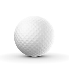 A detailed golf ball displayed against a white, isolated background, emphasizing its textured surface