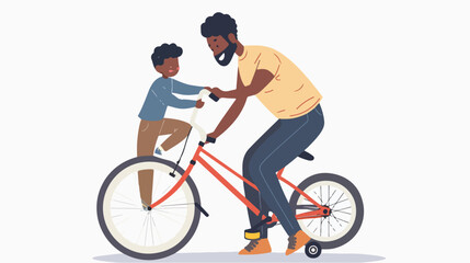 Father Teaching Ride a Bicycle Vector Illustration Flat