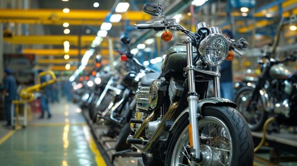 Efficient Motorcycle Production: Workers and Robots in Motorcycle Manufacturing Plant | Precision Collaboration in Production Line Ballet