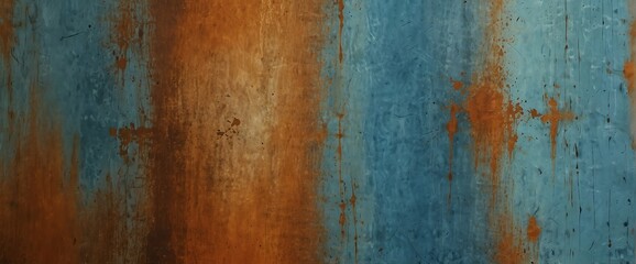 Obraz premium Rust orange to powder blue color gradient wall texture grunge rough abstract with scratches and small cracks from Generative AI
