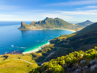 Fototapeta na wymiar Hout Bay Coastal mountain landscape with fynbos flora in Cape Town.