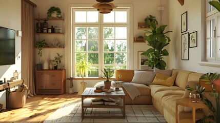 Boho, country home interior design of modern living room.