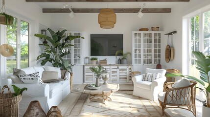 Boho, country home interior design of modern living room. - obrazy, fototapety, plakaty