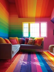Delve into the psychology of color through an eyelevel angle, illustrating how vibrant hues evoke joy and energy, while cooler tones create a sense of calm and tranquility