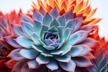 A closeup of a succulent plant with its spiky leaves and vibrant colors, isolated on white background - obrazy, fototapety, plakaty