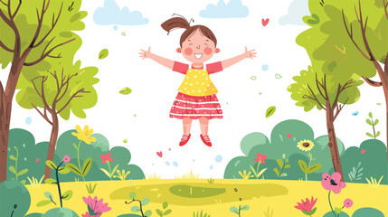 Obraz na płótnie Canvas Happy girl in the park - kids zone vector illustration