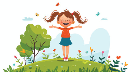 Obraz na płótnie Canvas Happy girl in the park - kids zone vector illustration