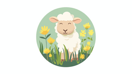 Happy sheep circular illustration vector Flat vector