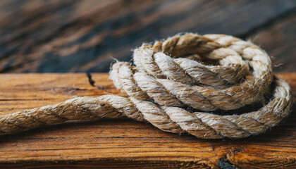 Obraz premium Close Up of Rope on Wooden Surface