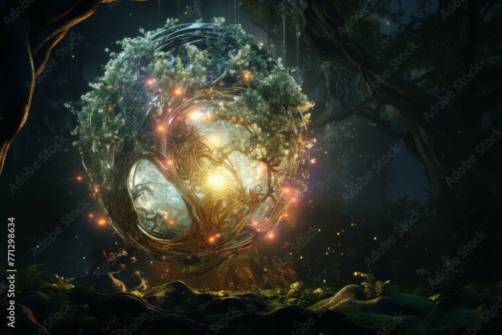 Wall mural a magical tree with a glowing orb in its branches