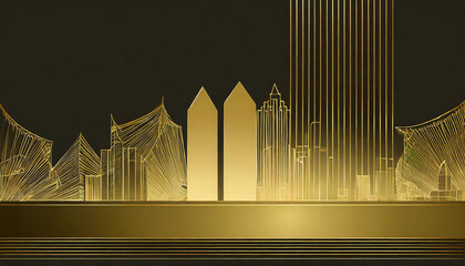 Golden Horizons Abstract elegant line banner featuring buildings crafted with gold lines - Perfect for real estate promotions, architectural firms, or cityscape art exhibitions