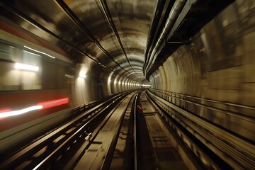 : A high-speed train entering a tunnel in slow motion