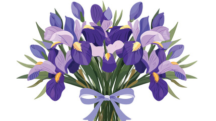 Illustration bouquet of irises Flat vector