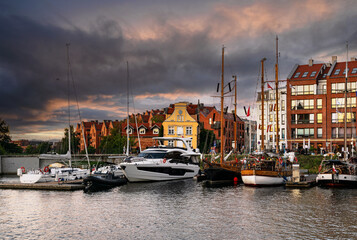 River pier and yachts in Gdansk, Poland	