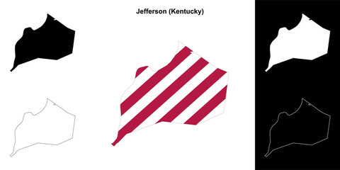Jefferson county (Kentucky) outline map set - obrazy, fototapety, plakaty