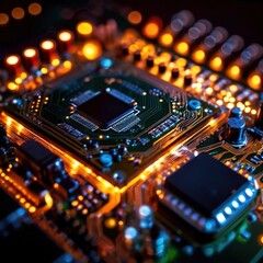 Fototapeta na wymiar Computer circuit board, intricate electronic technology for cpu processor