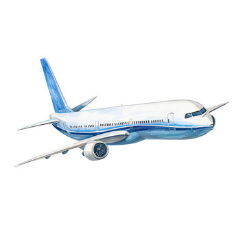 recommend clip art: AI-generated watercolor Airplane clip art illustration. Isolated elements on a white background.	