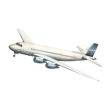recommend clip art: AI-generated watercolor Airplane clip art illustration. Isolated elements on a white background.	