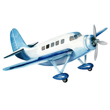 recommend clip art: AI-generated watercolor Airplane clip art illustration. Isolated elements on a white background.	