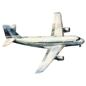 recommend clip art: AI-generated watercolor Airplane clip art illustration. Isolated elements on a white background.	