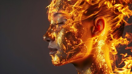 Fire Girl, Portrait of a woman, photo of flames