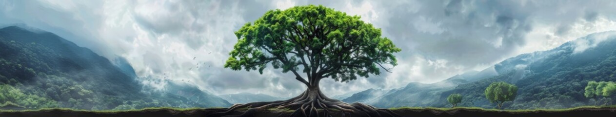 Fototapeta premium Tree With Roots in Ground