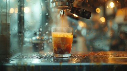 espresso machine is used to prepare coffee - obrazy, fototapety, plakaty