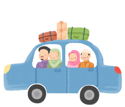 family travelling with car