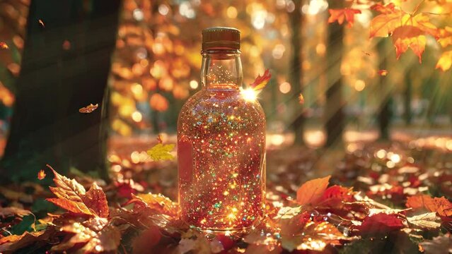 bottle of oil in autumn 4k looping