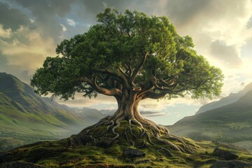 Obraz premium Tree Painting Atop Hill