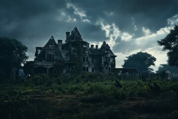 Fototapeta premium Abandoned mansion with overgrown vegetation