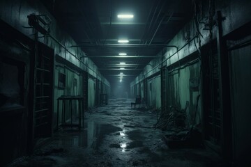 Creepy abandoned hospital with flickering lights