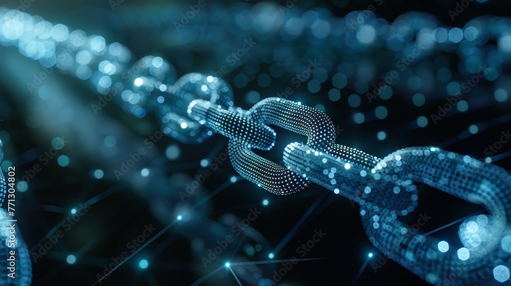 Poster a chain of blue links with a chain link pattern. the chain is made of small dots
