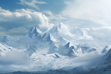 Majestic mountain range covered in snow. - obrazy, fototapety, plakaty
