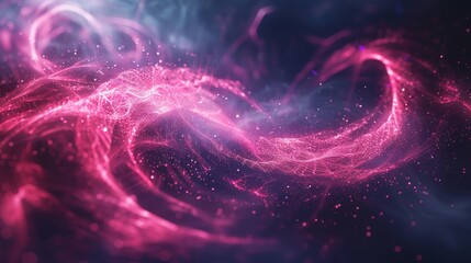 A pink and blue swirl of light and dust. The pink swirl is the main focus of the image, while the blue swirl is in the background. The image has a dreamy, ethereal quality to it, with the pink - obrazy, fototapety, plakaty