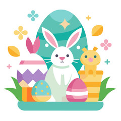 Fototapeta premium Happy Easter Day Rabbit and Egg Element for Illustration