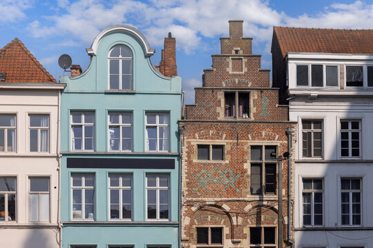 Colorful tenement houses at Bij Sint-Jacobs, Ghent, Belgium