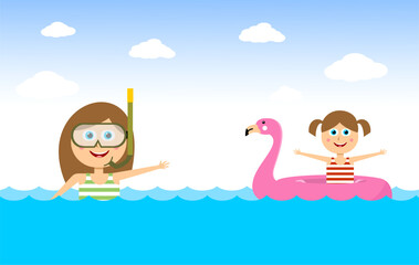 Water activities, snorkeling and swimming on the seaside