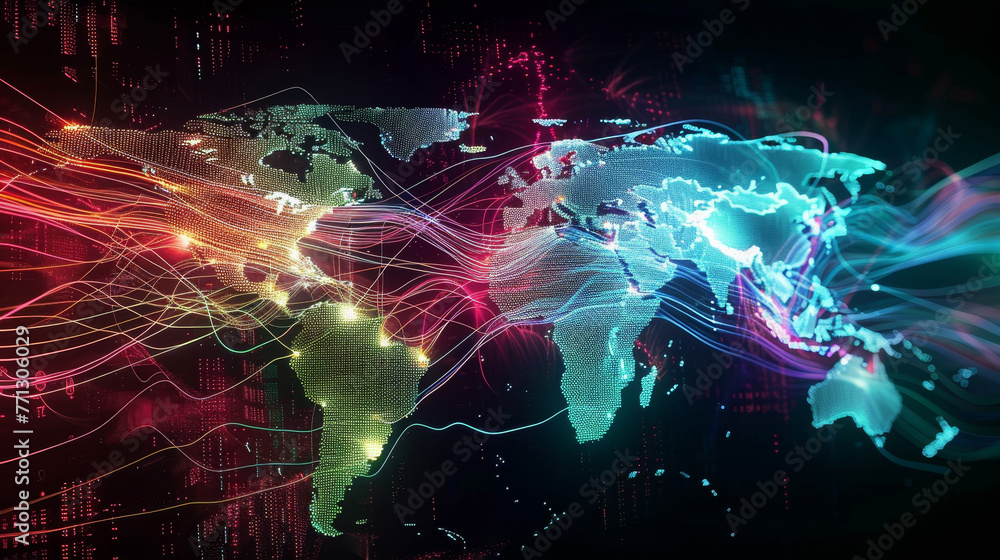 Poster a colorful, abstract representation of the world with many lines and dots