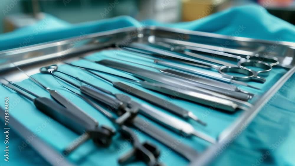 Poster a tray of specialized needles and suturing instruments crucial for precise and intricate stitching d